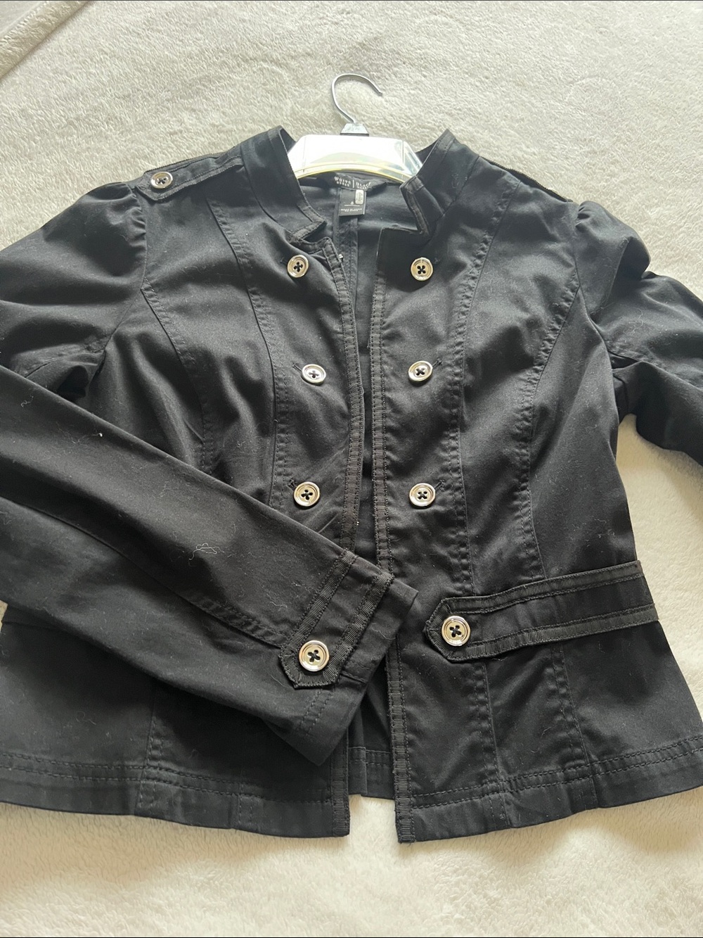 White House Black Market Black Double-Breasted Military Jacket